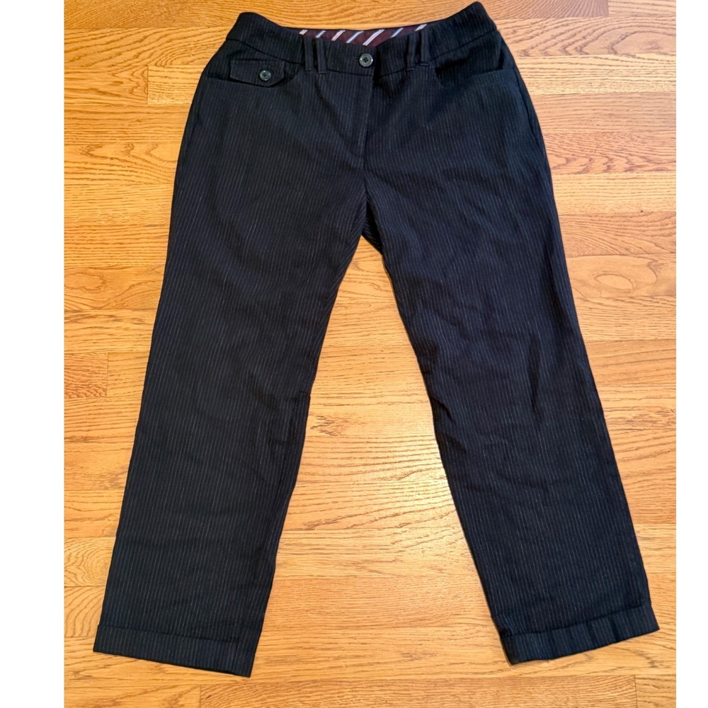 Faconnable Navy Blue Pinstripe Wool Blend Straight Leg Cuffed Trousers Size 6